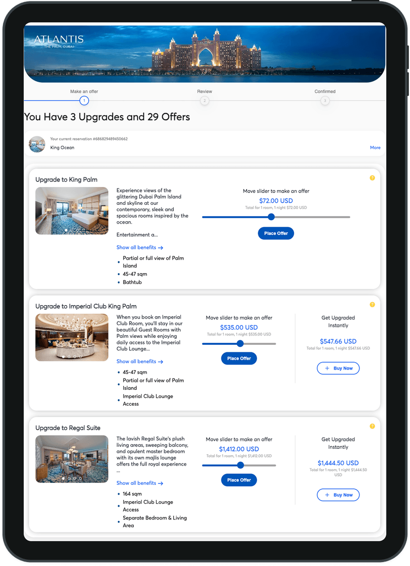 hospitality premium upgrade example